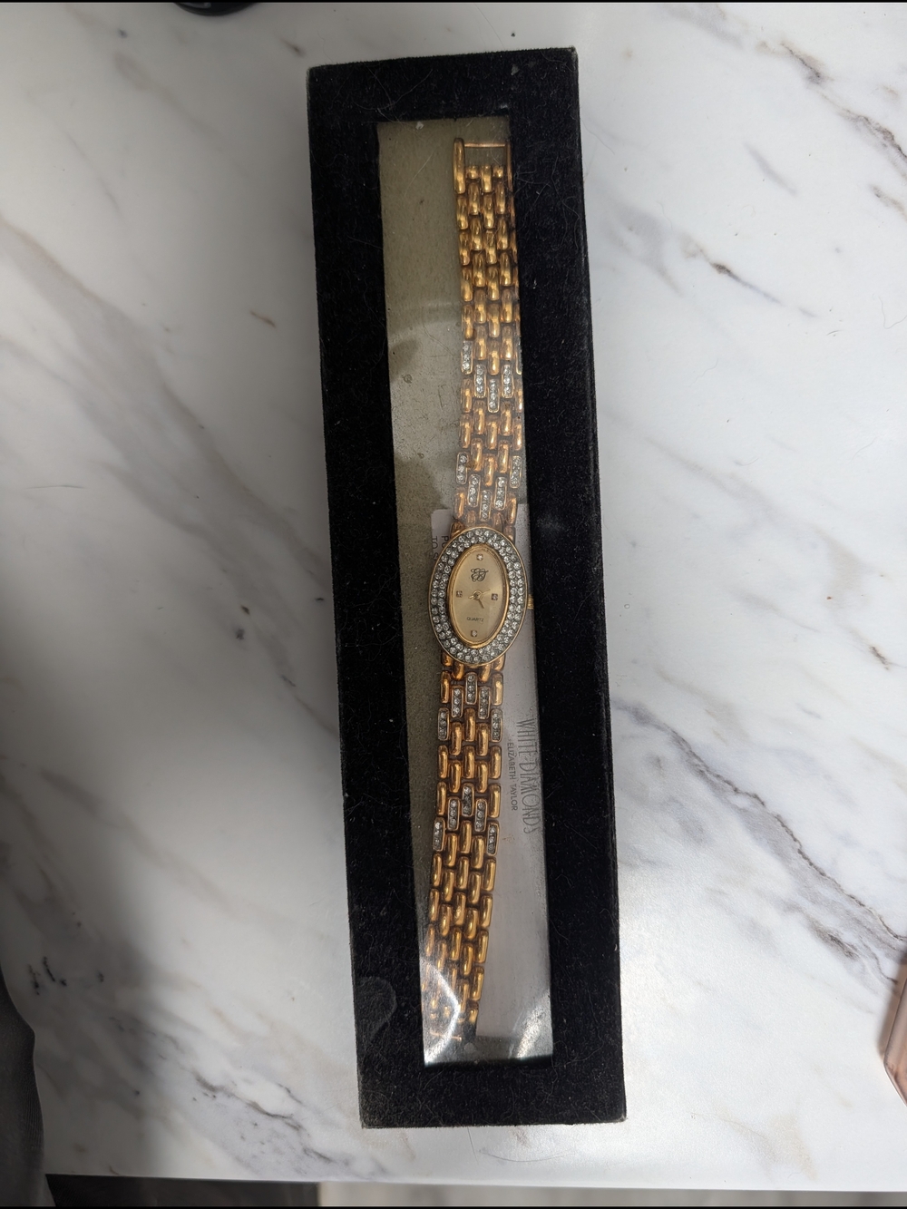 Gold-Tone Women's Oval Crystal-Trim Bracelet Watch